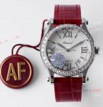 AF Factory 1:1 Best Replica Chopard Happy Sport Diamonds Watch 36mm Red Leather Strap
